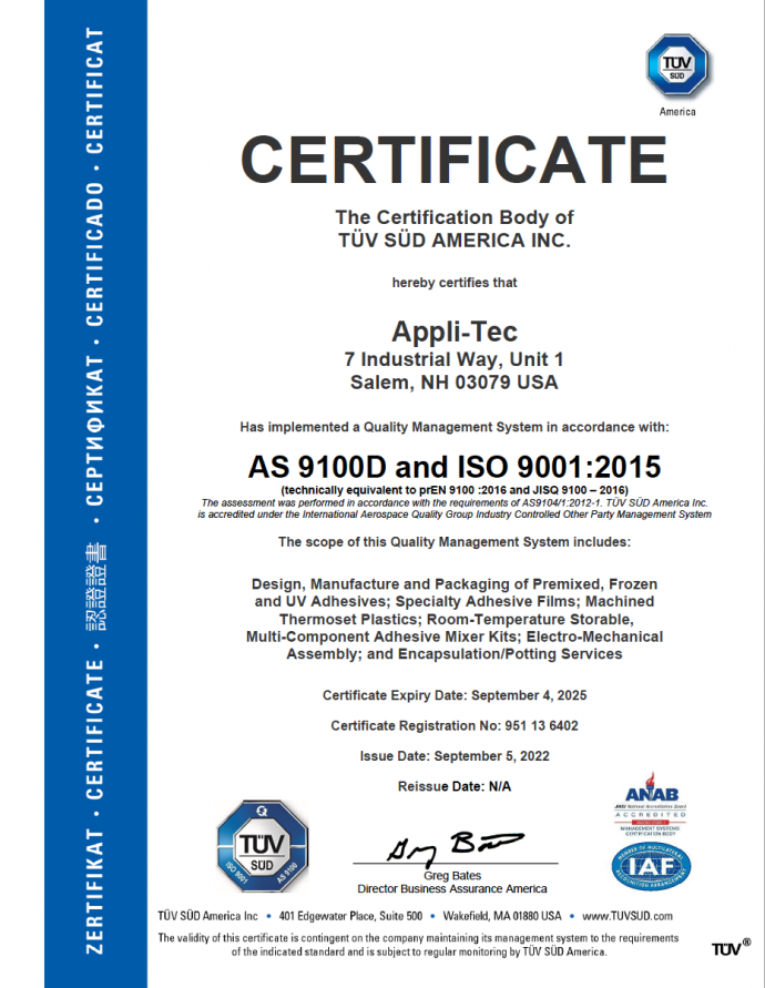 Appli-Tec AS9100 cert